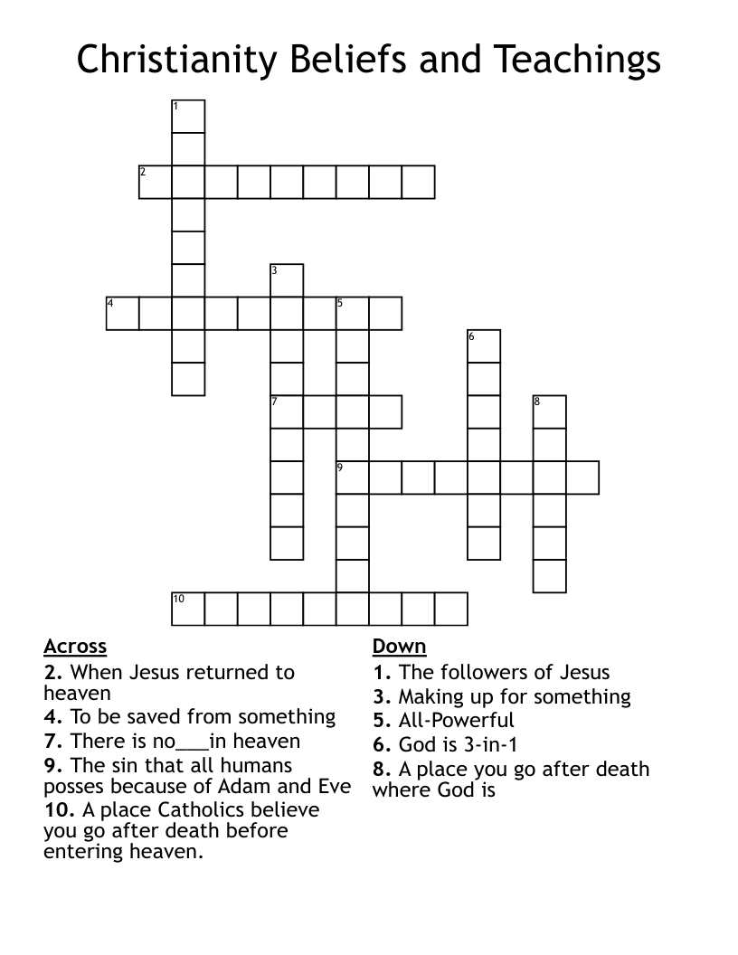 Christianity Beliefs and Teachings Crossword