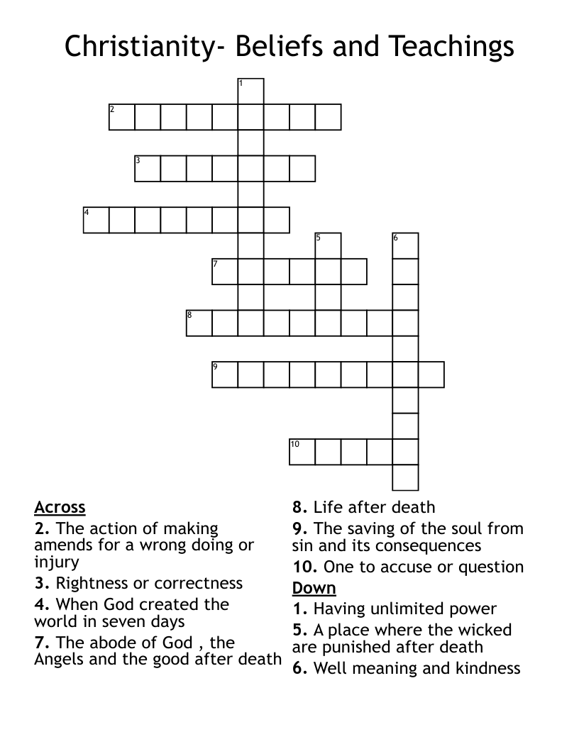 Christianity- Beliefs and Teachings  Crossword
