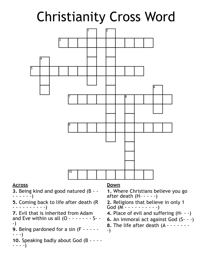 Christianity Cross Word