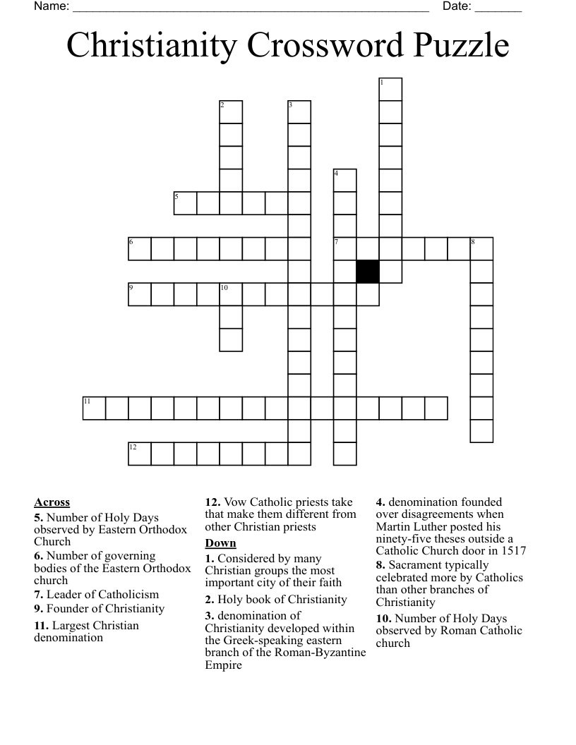 Christianity Crossword Puzzle