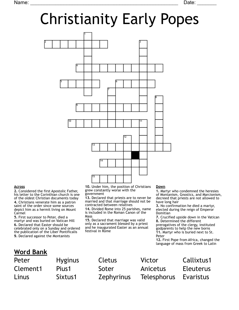 Christianity Early Popes Crossword