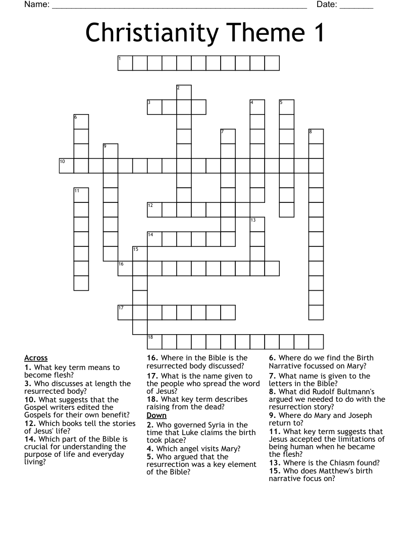 Christianity Theme 1 Crossword