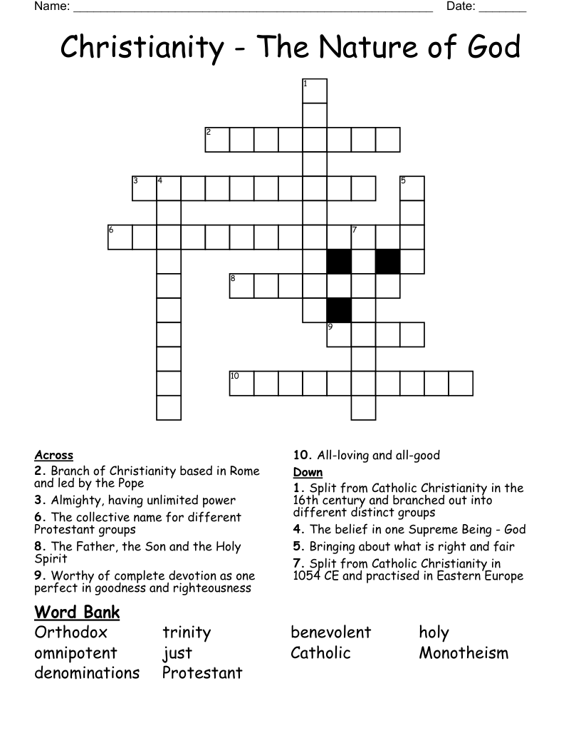 Christianity - The Nature of God Crossword