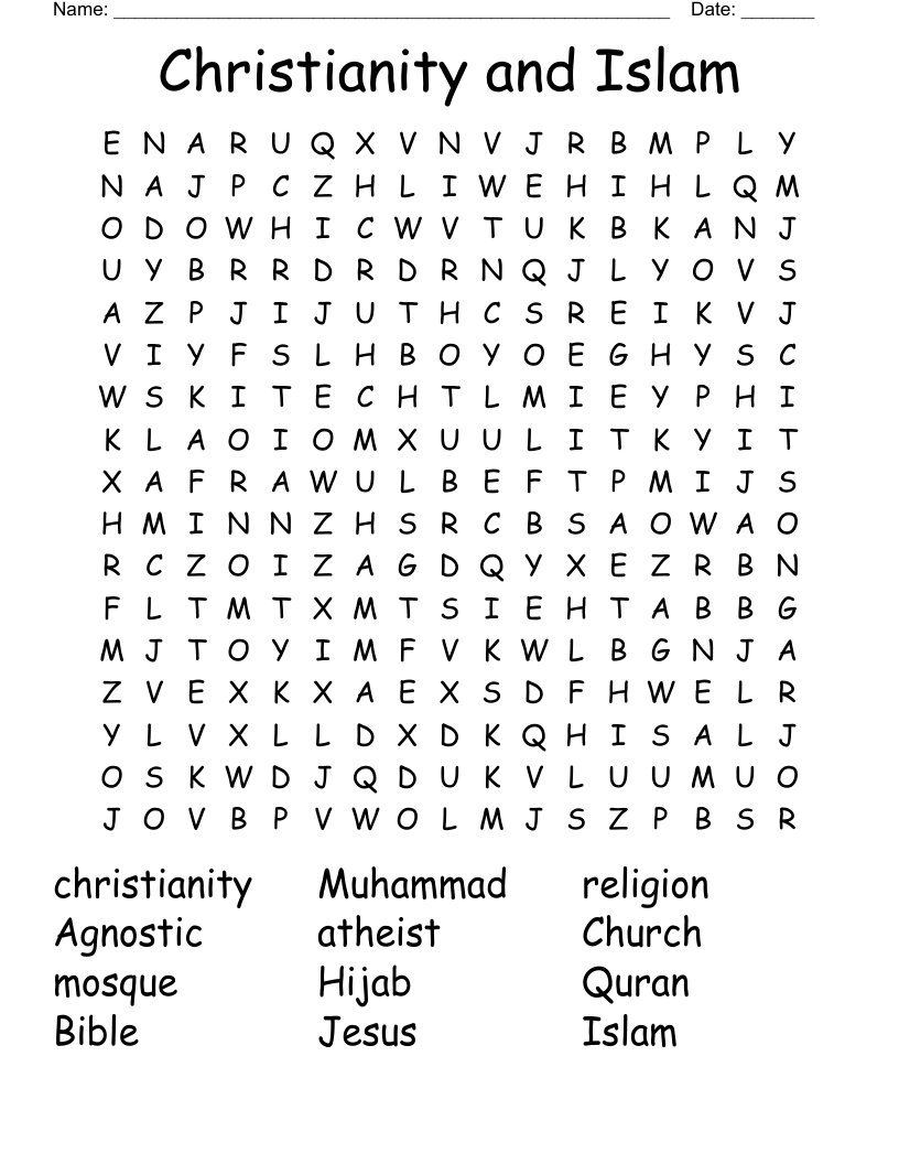 Christianity and Islam Word Search
