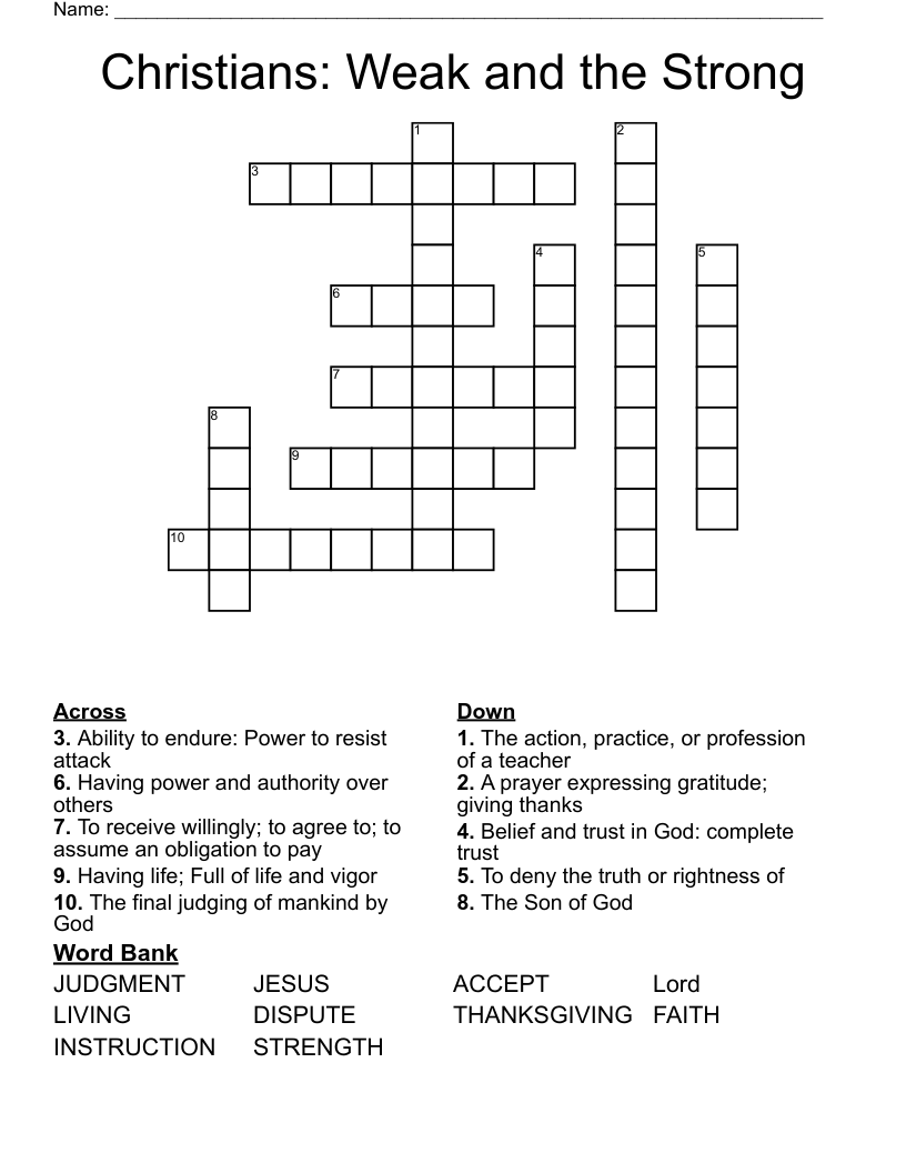 Christians:  Weak and the Strong Crossword