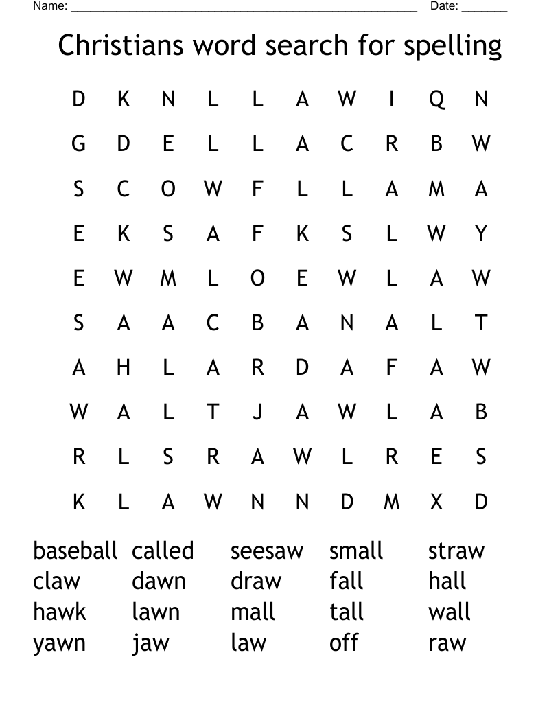 Christians word search for spelling