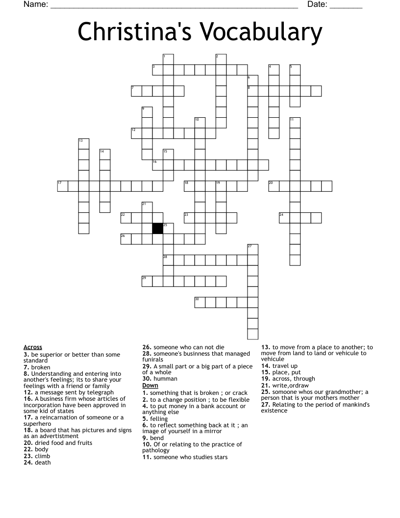 Christina's Vocabulary Crossword