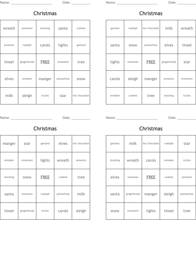 Christmas Bingo Cards