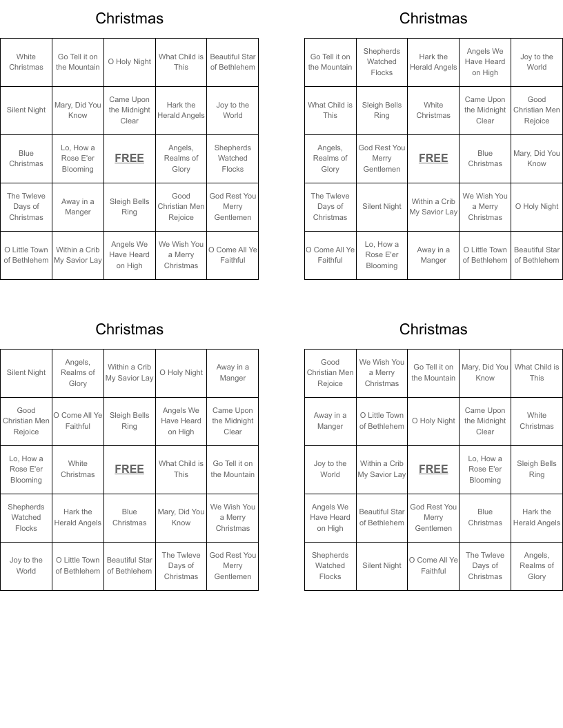 Christmas Bingo Cards