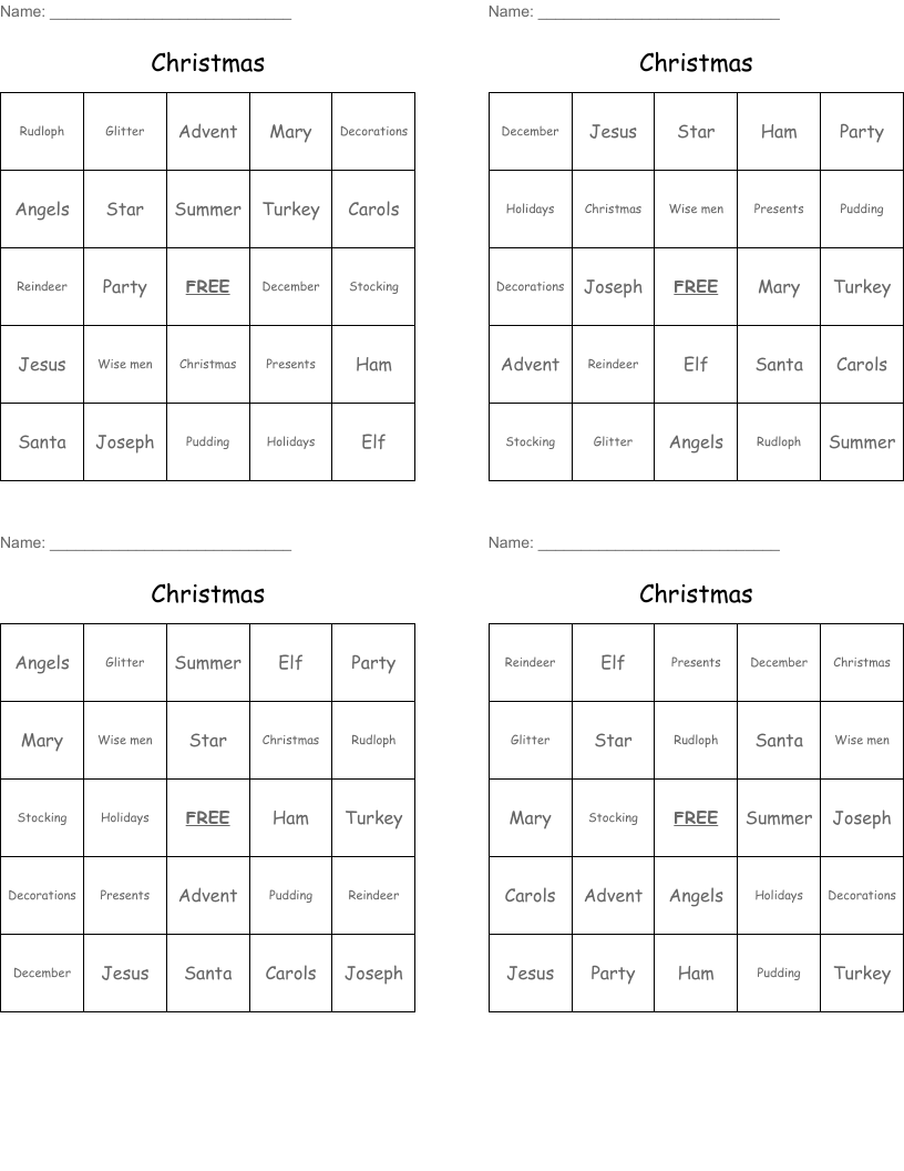 Christmas Bingo Cards