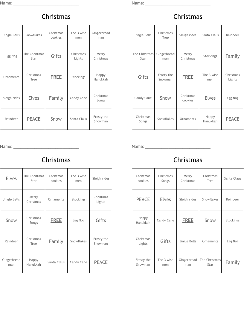 Christmas Bingo Cards