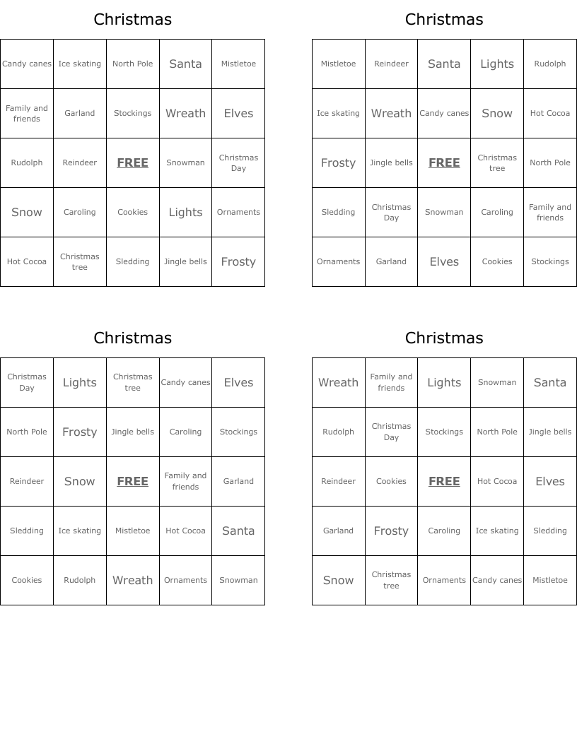 Christmas Bingo Cards