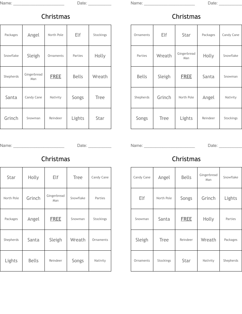 Christmas Bingo Cards