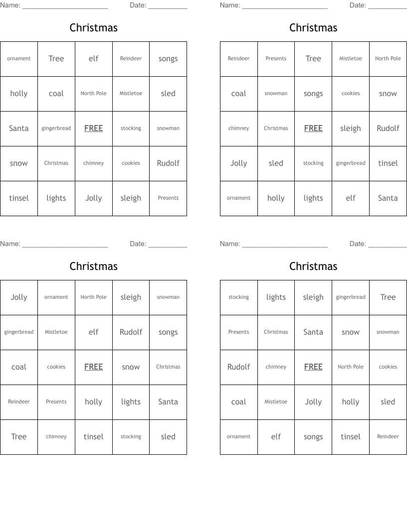 Christmas Bingo Cards