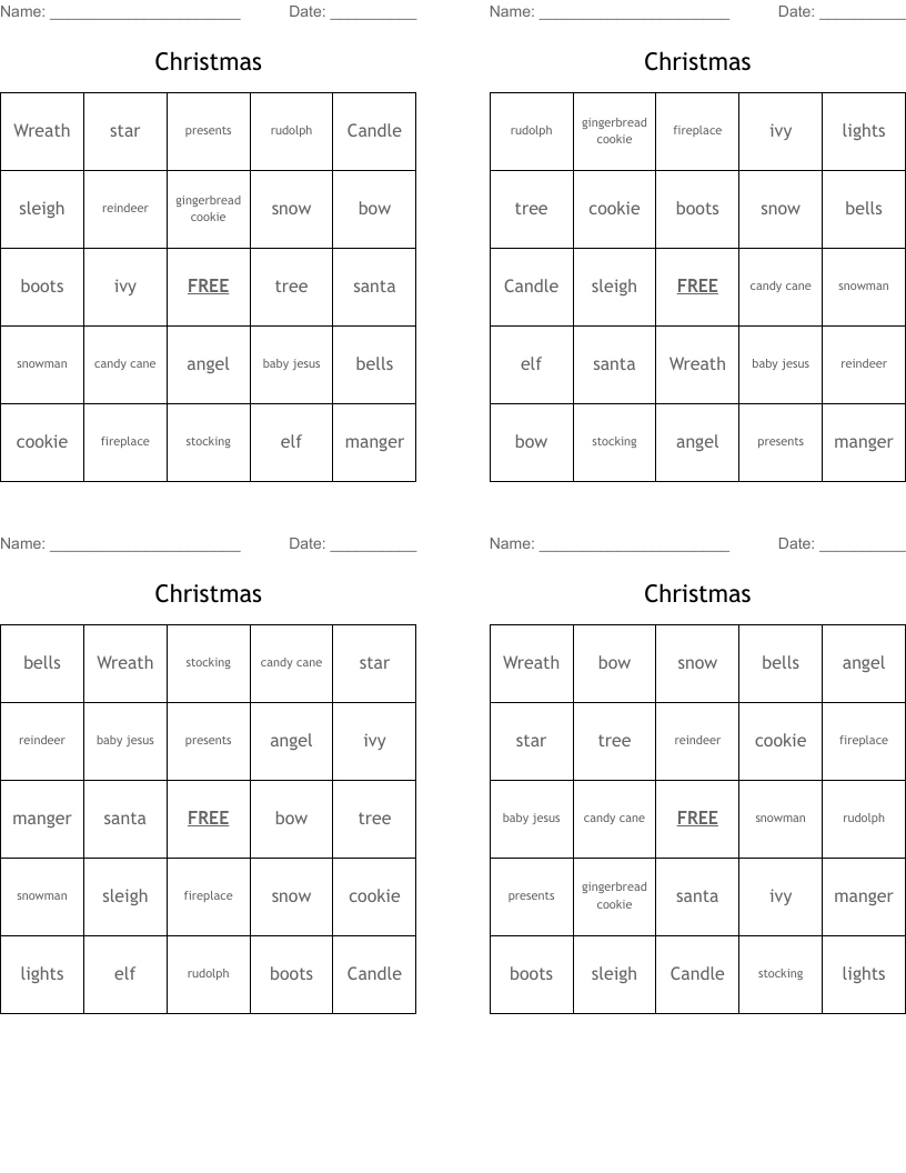 Christmas Bingo Cards