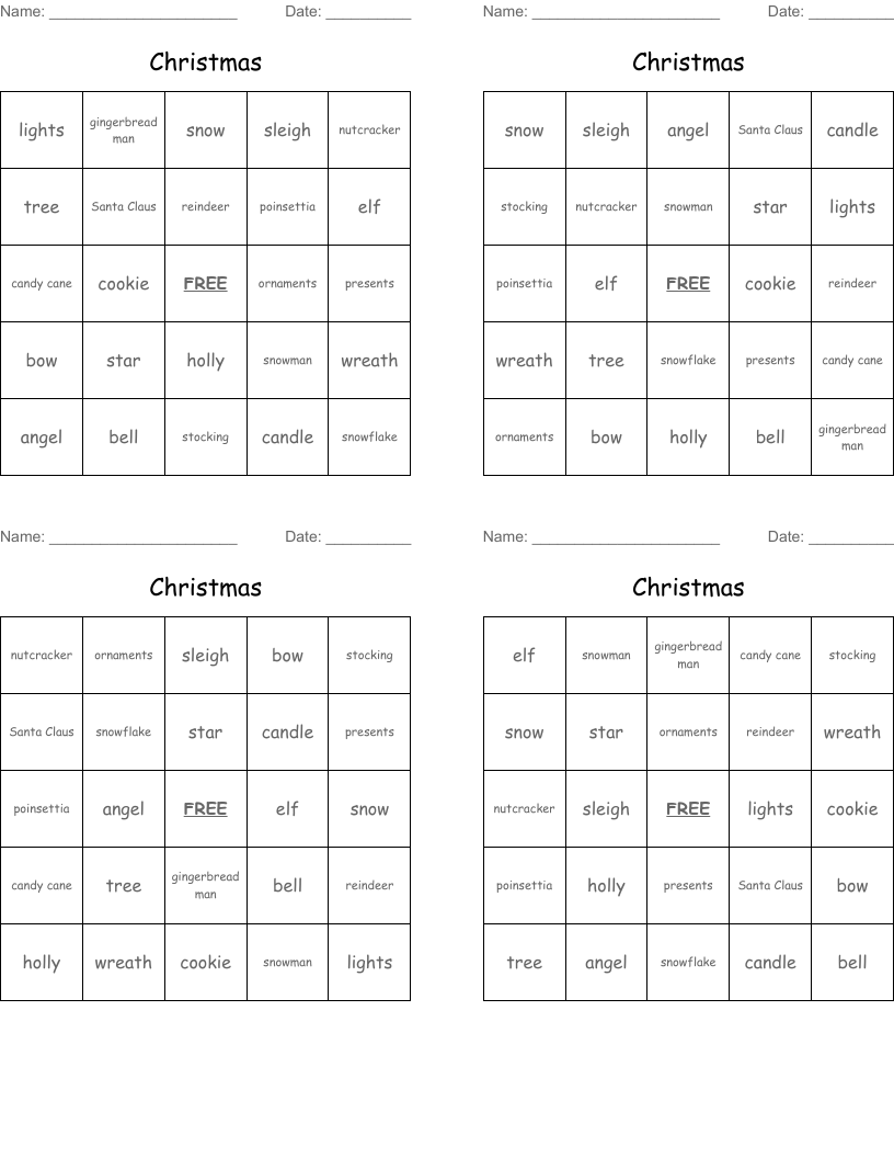 Christmas Bingo Cards
