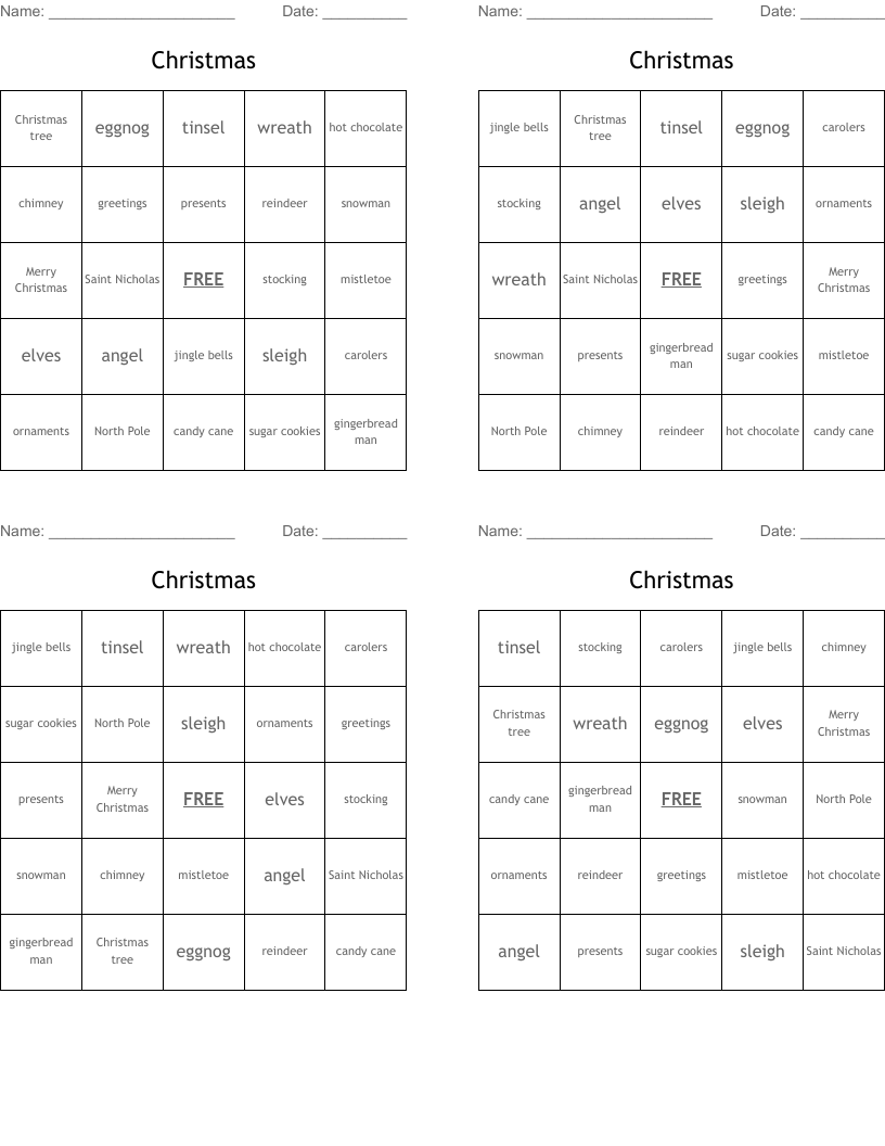 Christmas Bingo Cards