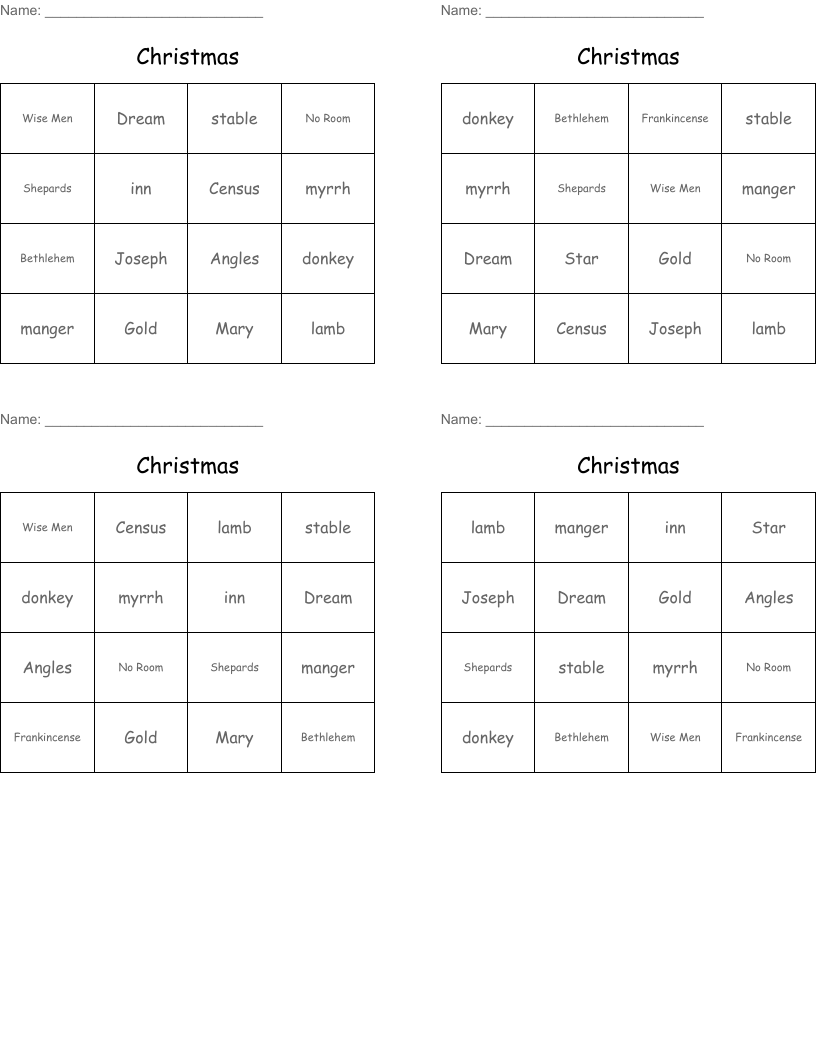 Christmas Bingo Cards