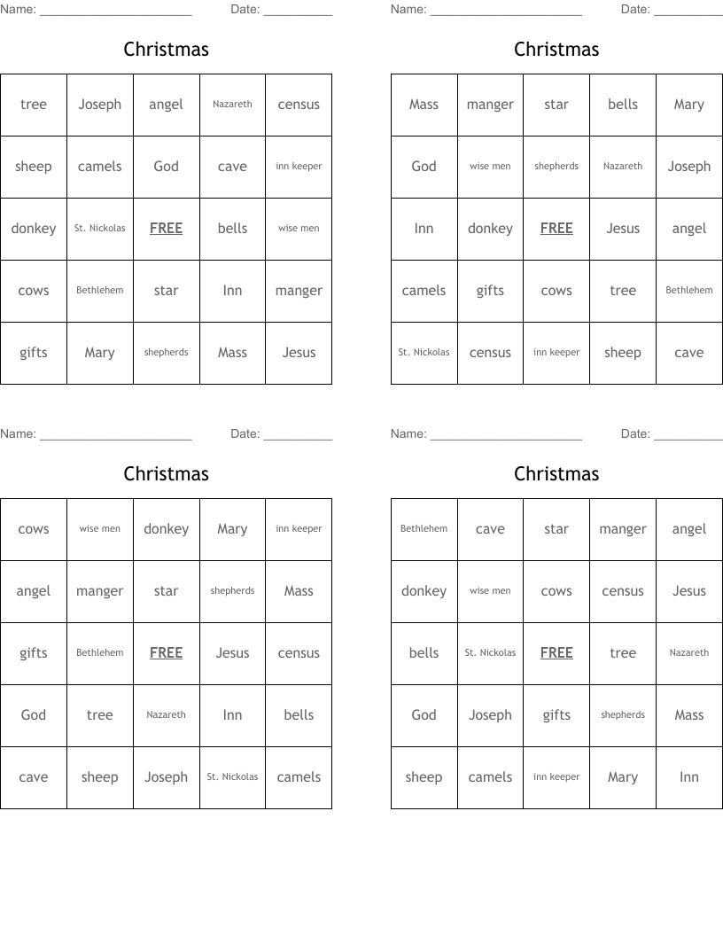 Christmas Bingo Cards