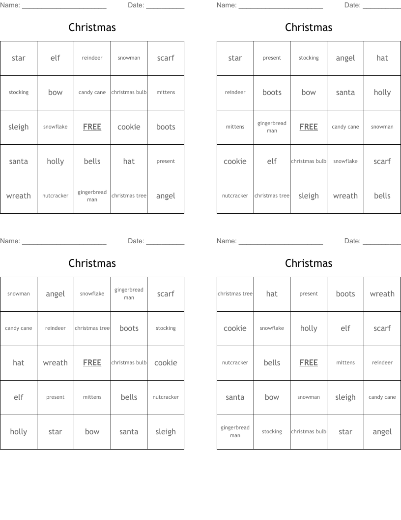 Christmas Bingo Cards