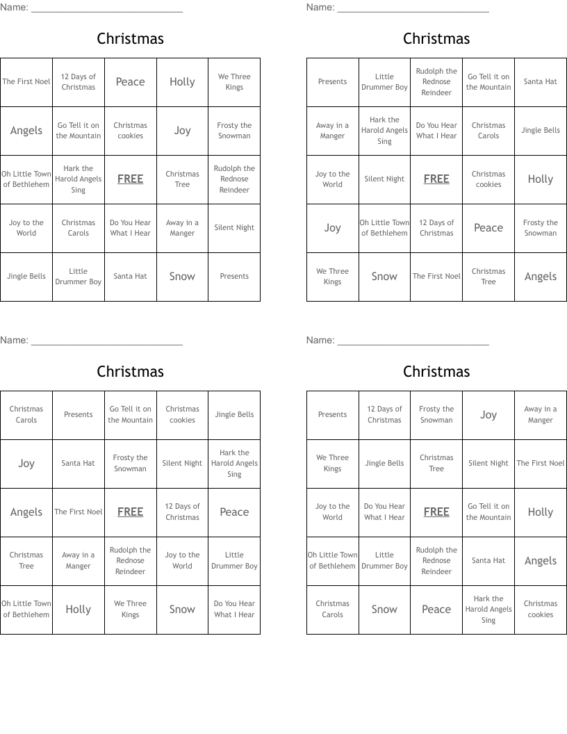 Christmas Bingo Cards