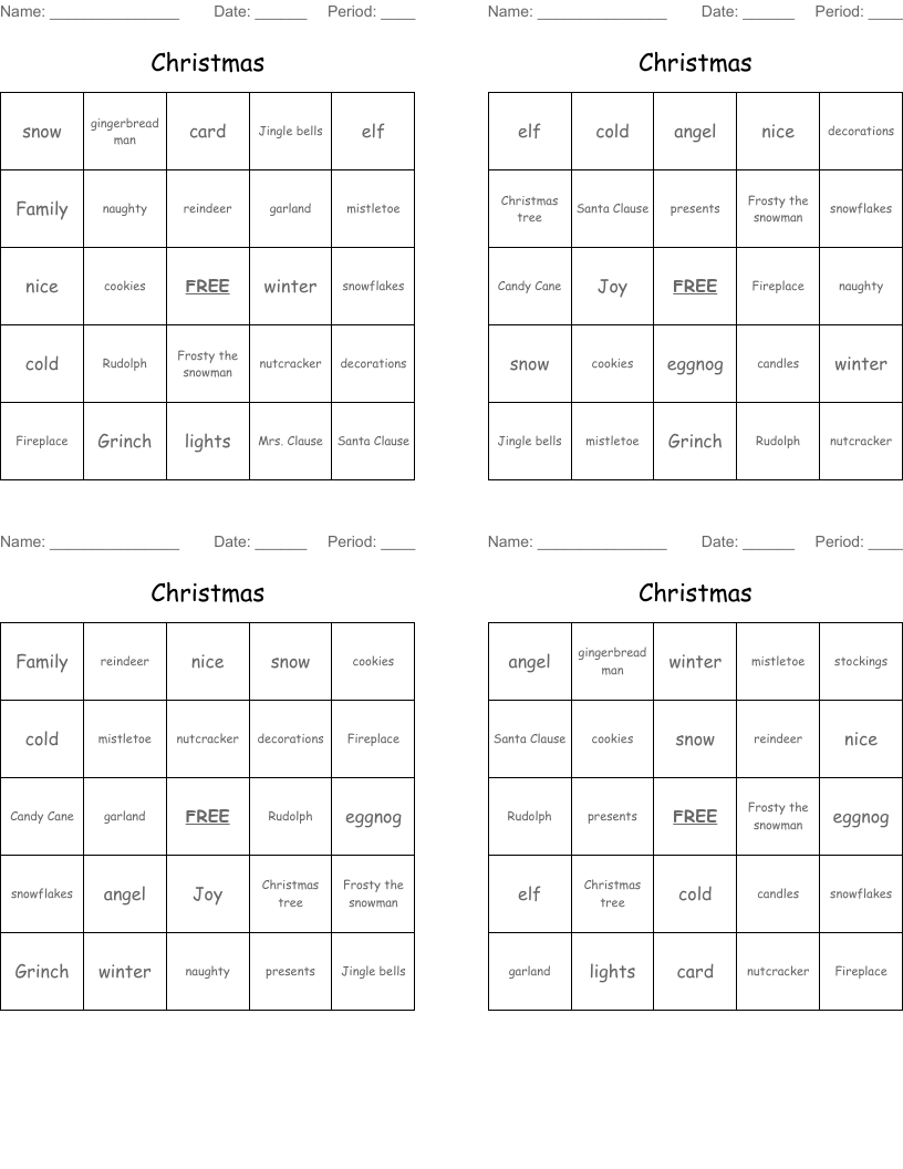 Christmas Bingo Cards