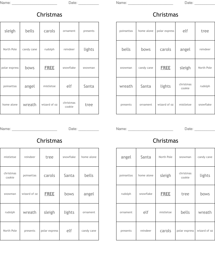Christmas Bingo Cards