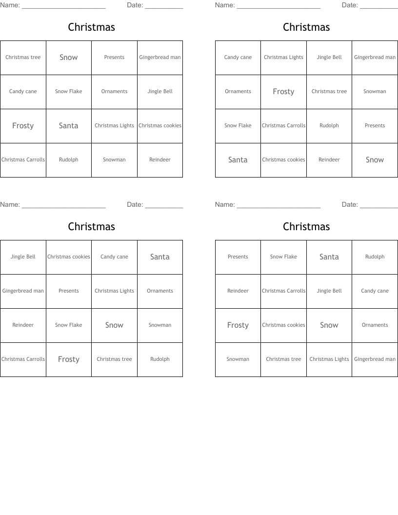 Christmas Bingo Cards