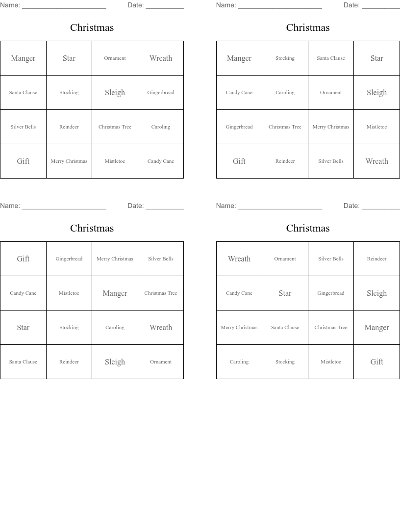 Christmas Bingo Cards
