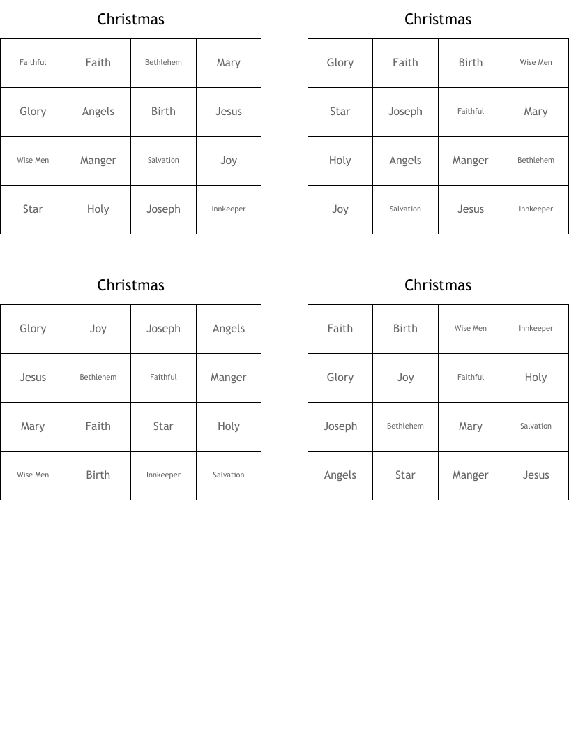 Christmas Bingo Cards