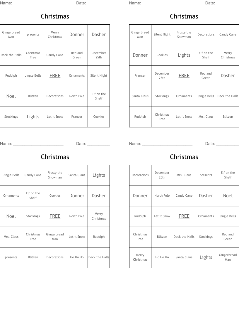 Christmas Bingo Cards