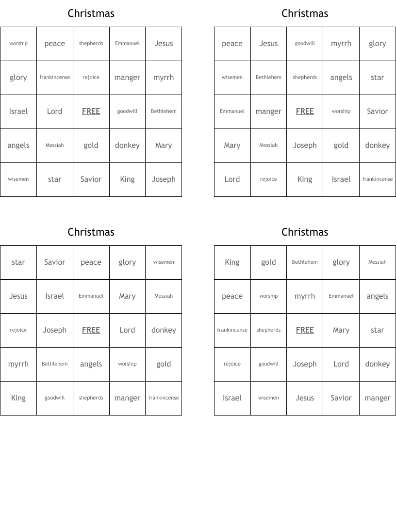 Christmas Bingo Cards