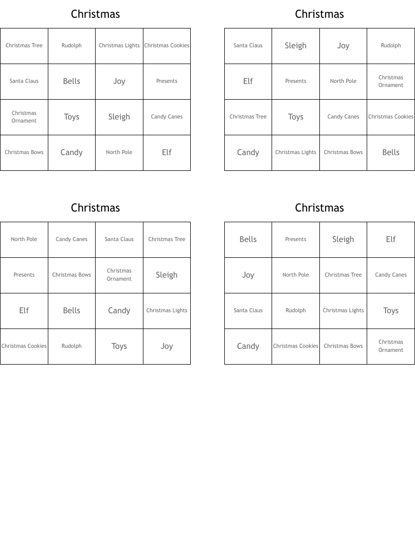 Christmas Bingo Cards