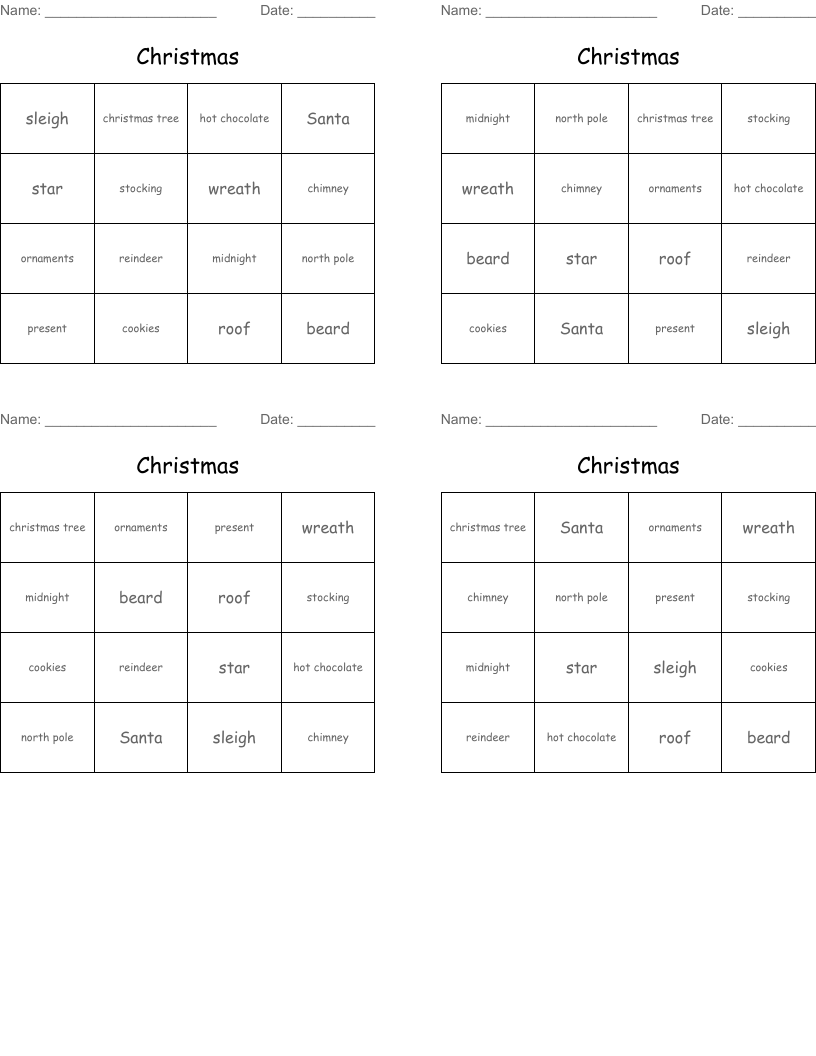 Christmas Bingo Cards