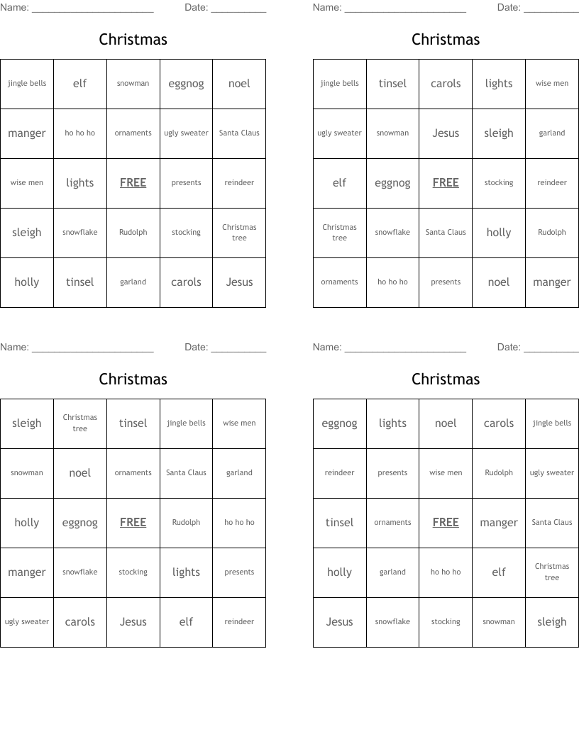 Christmas Bingo Cards