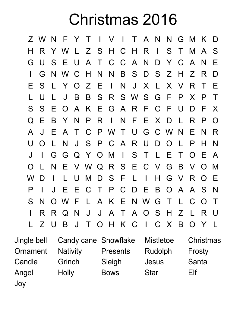 Christmas 2016 Word Search