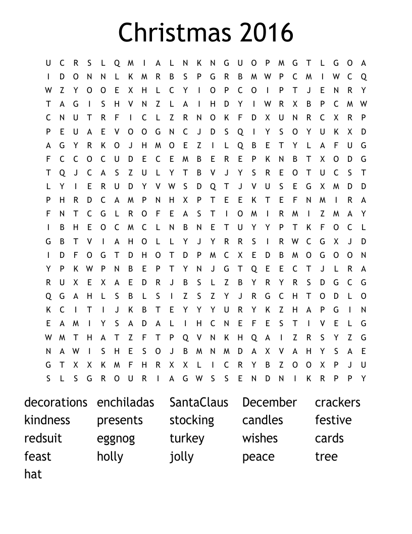 Christmas 2016 Word Search