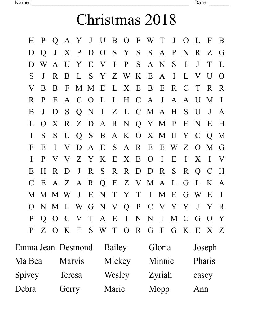 Christmas 2018 Word Search