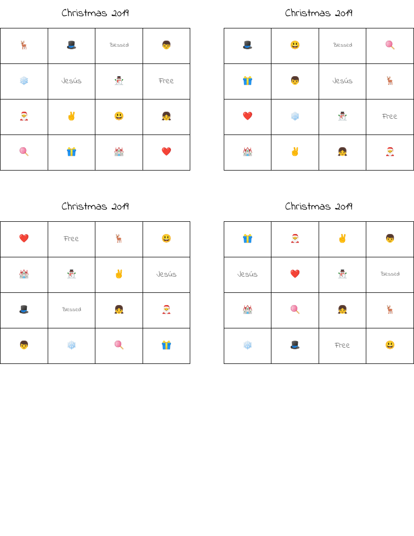 Christmas 2019 Bingo Cards