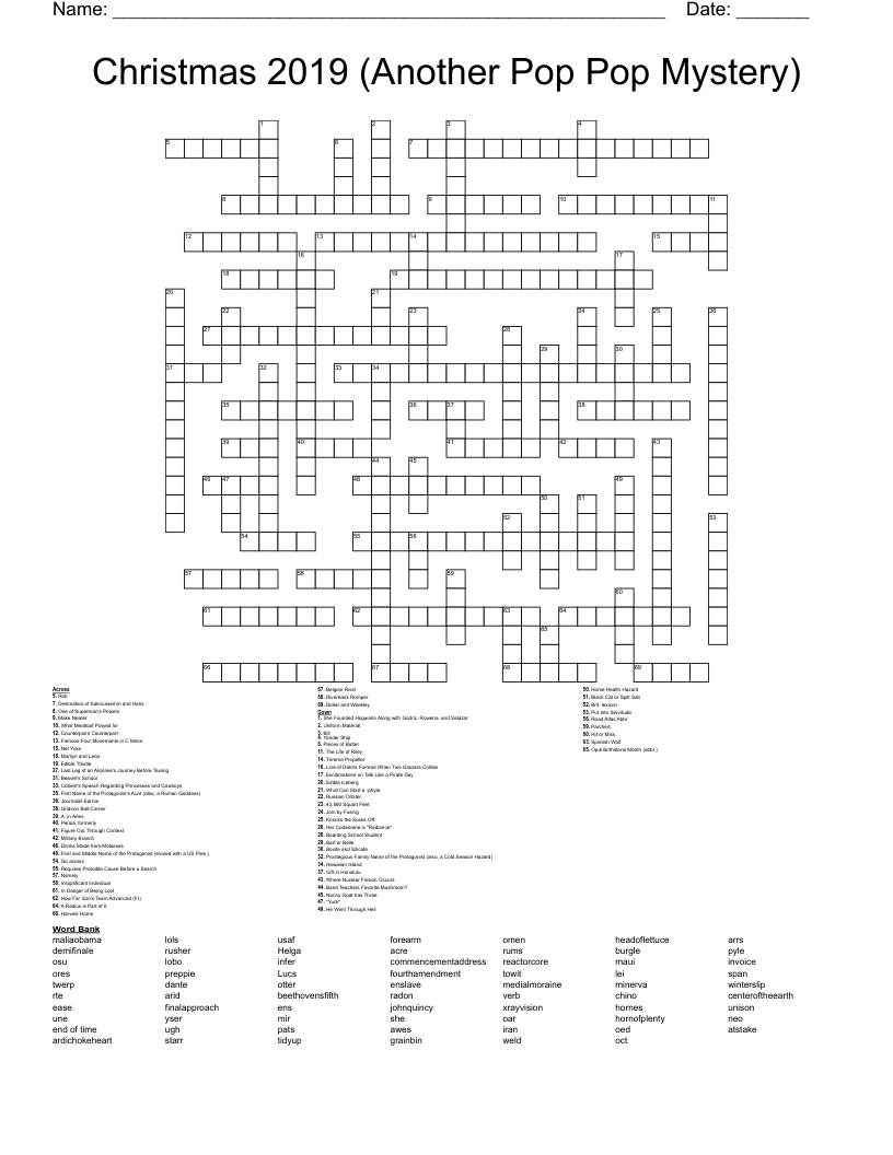 Christmas 2019 (Another Pop Pop Mystery) Crossword