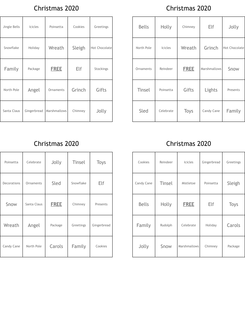 Christmas 2020 Bingo Cards