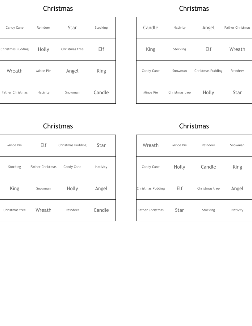 Christmas Bingo Cards