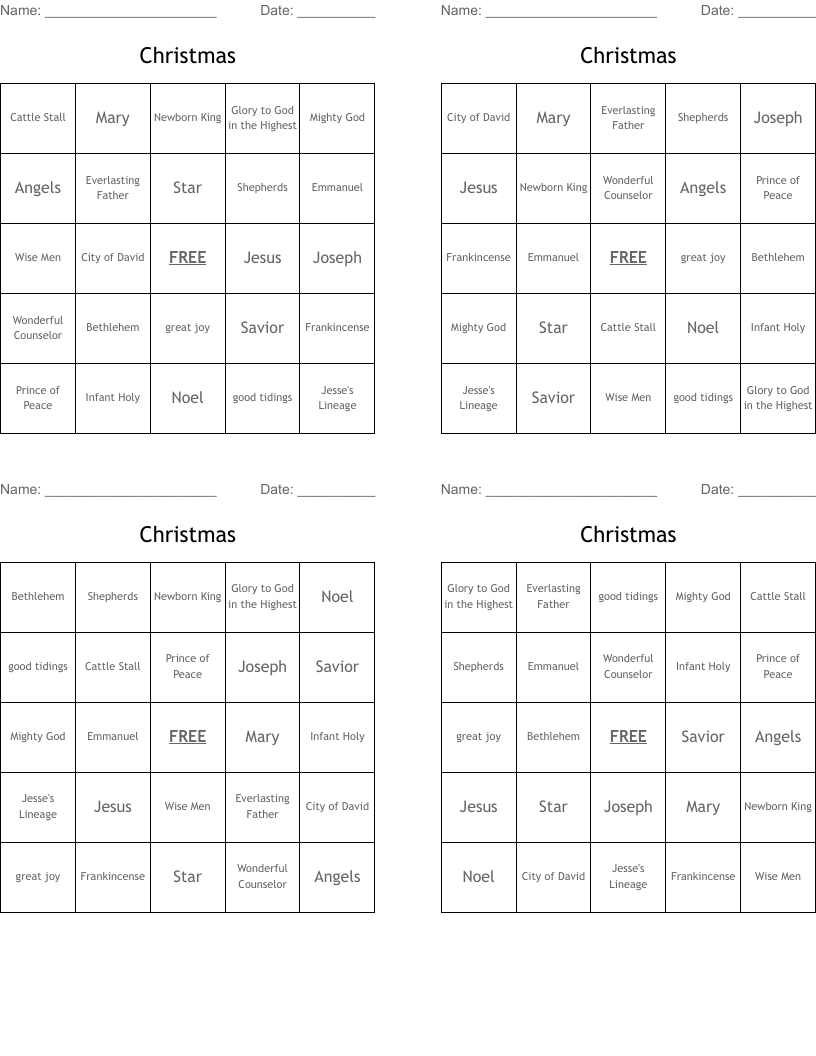 Christmas Bingo Cards