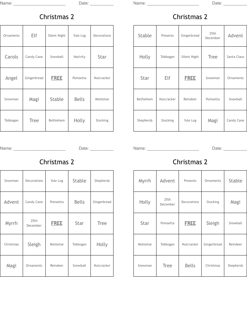 Christmas 2 Bingo Cards
