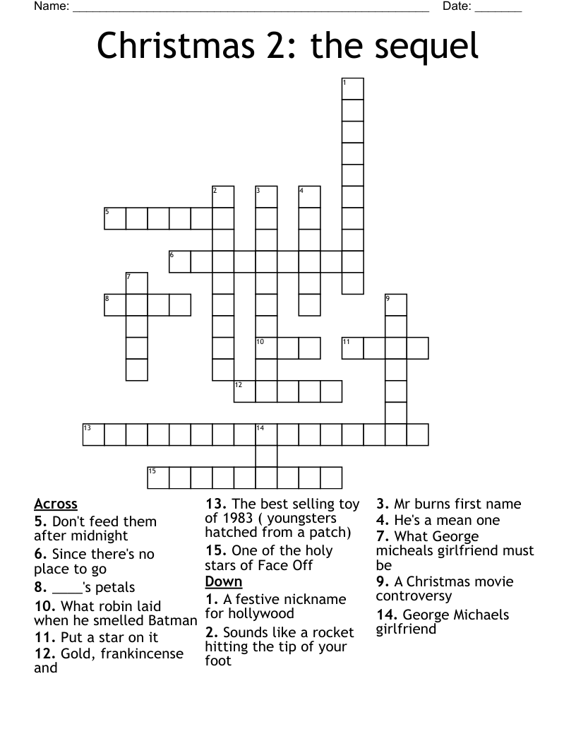 Christmas 2: the sequel Crossword