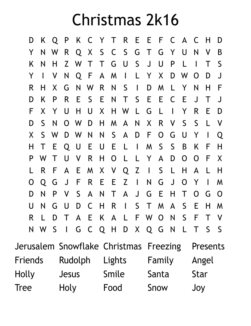 Christmas 2k16 Word Search