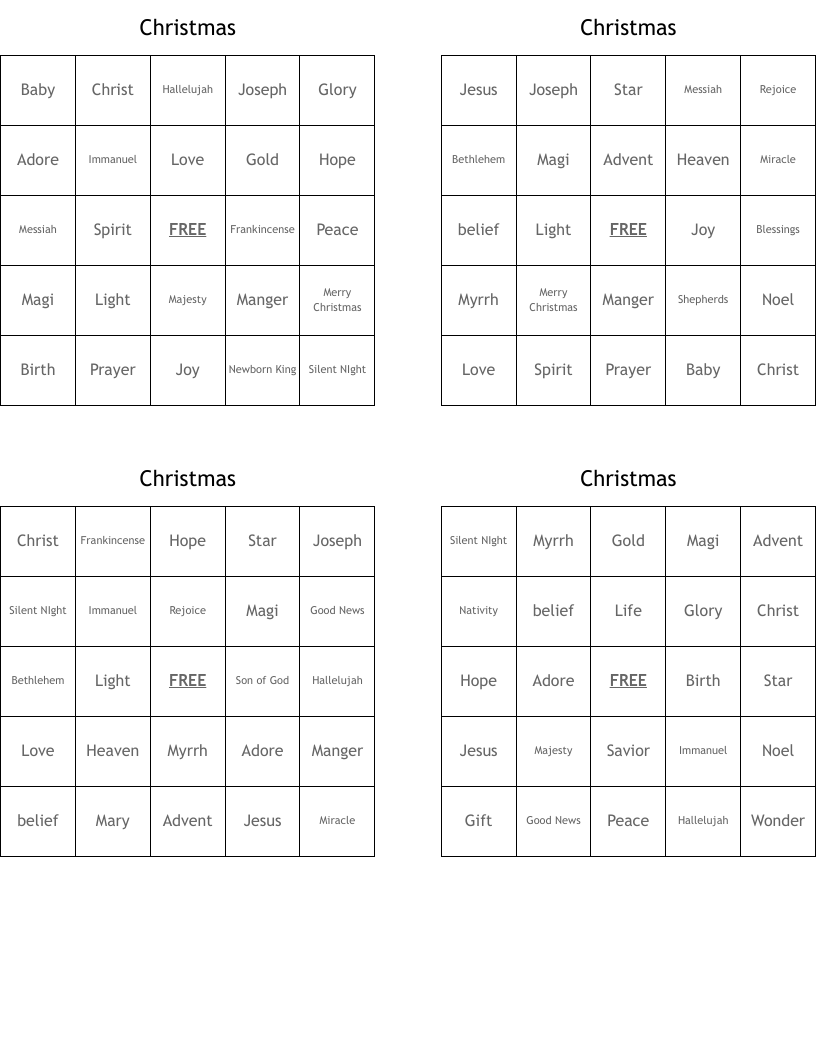 Christmas Bingo Cards