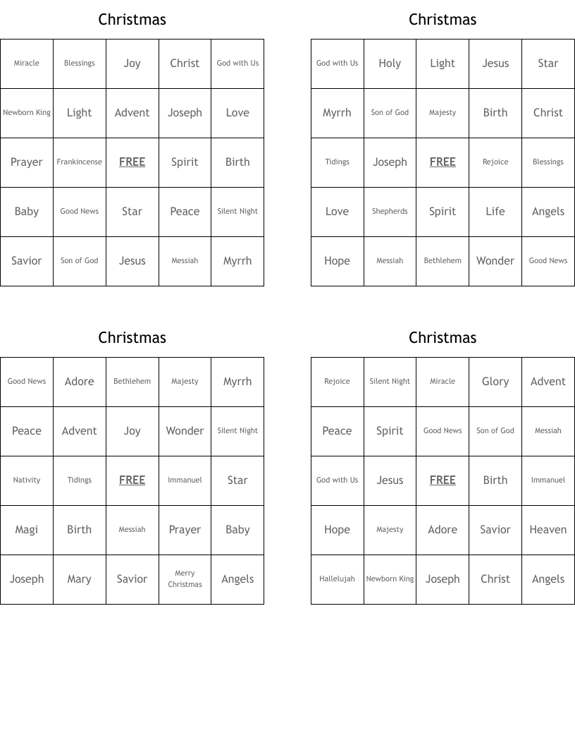 Christmas Bingo Cards