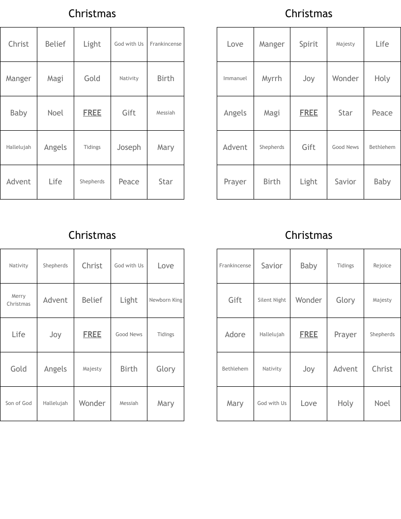 Christmas Bingo Cards