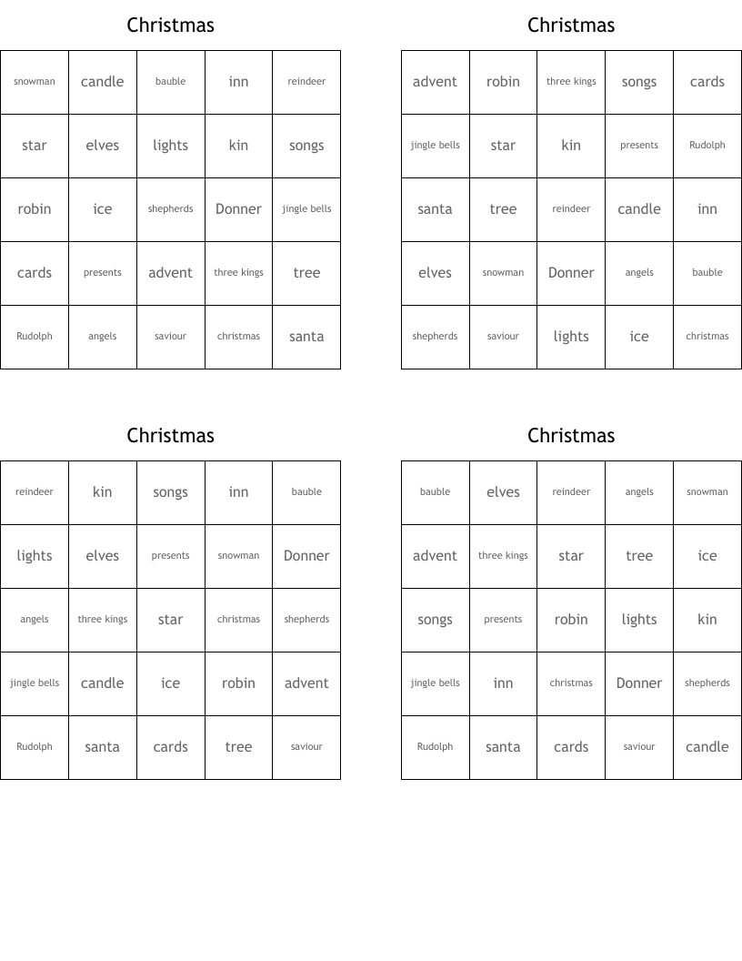 Christmas Bingo Cards